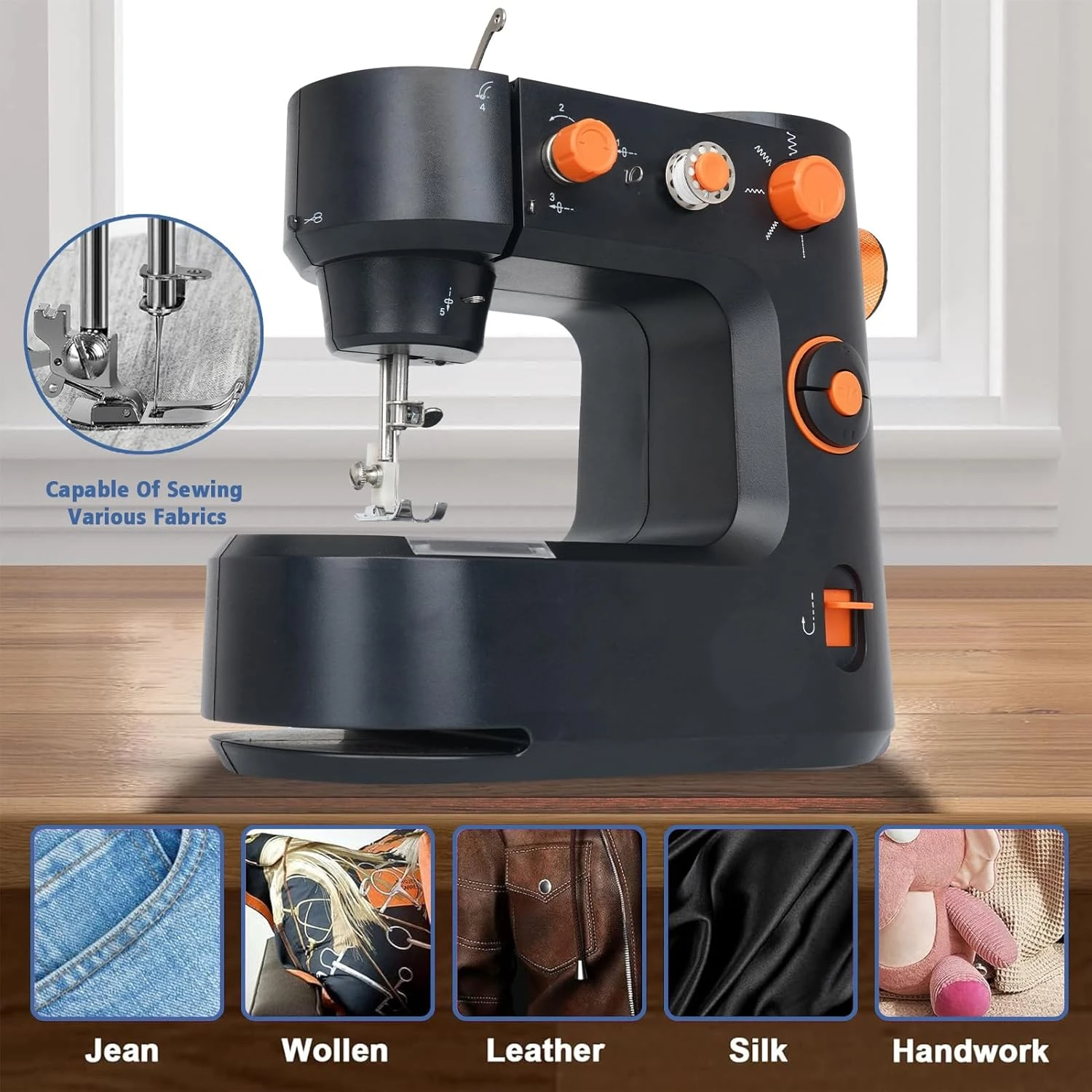 Portable Sewing Machine For Beginners,Electric Mini Sewing Machine For Kids,Adults.5 Built-in Stitches Double Threads & Two Speed Multi-function Mending Machine With Lights,Foot Pedal For Home