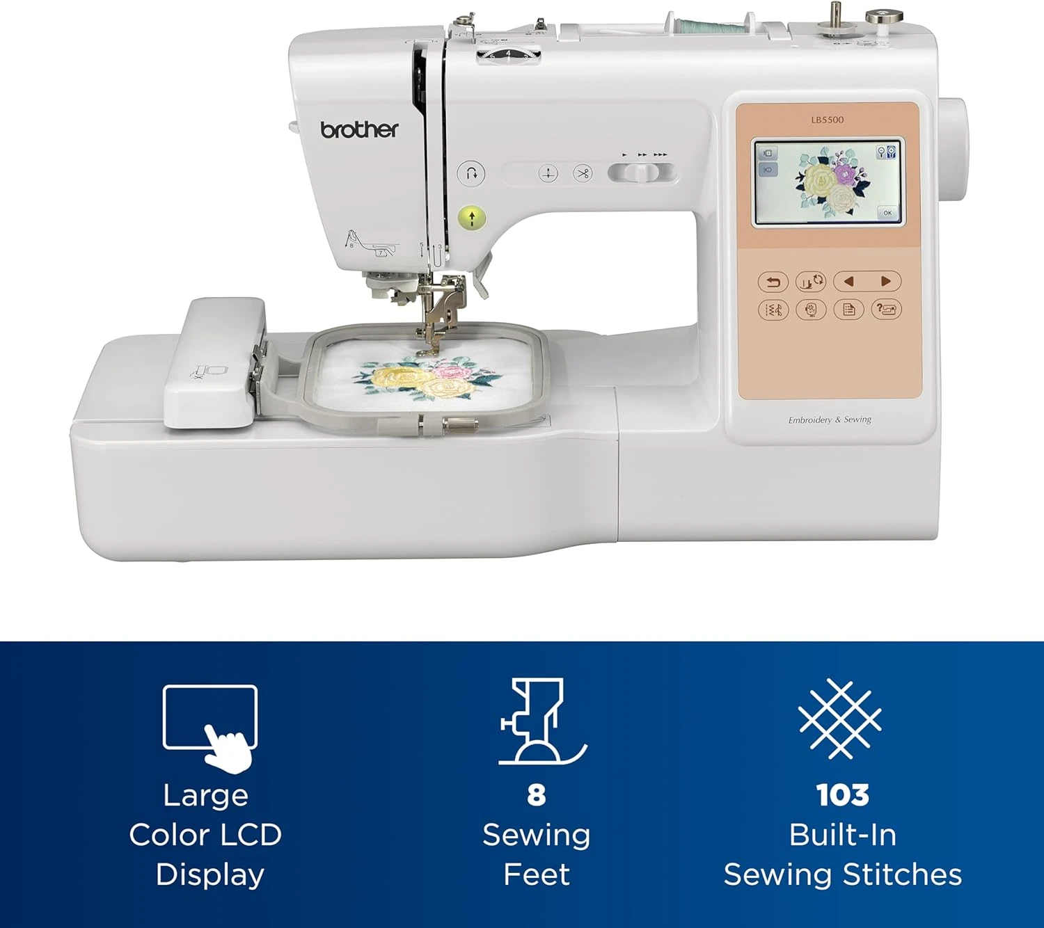 BROTHER LB5500 Combo Sewing and Embroidery Machine, Metal Plastic, White