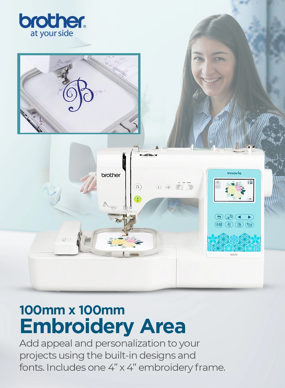 Innov-is M370 Electric Sewing and Embroidery Machine |Featuring easy-to-use functions |built-in designs and wireless connectivity | on-screen editing capability | Advanced needle threading system | white color |Made in Vietnam M370 White