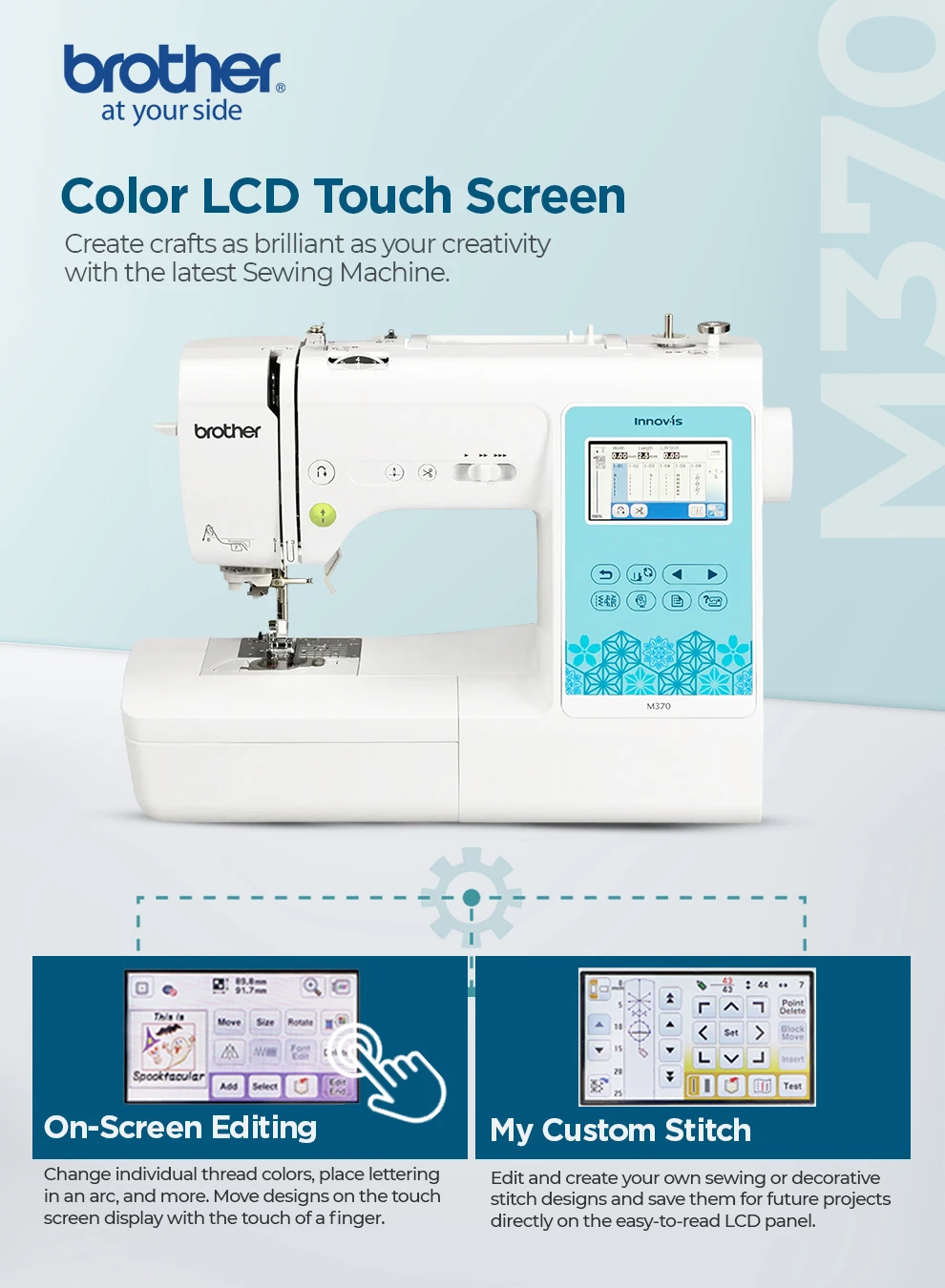 Innov-is M370 Electric Sewing and Embroidery Machine |Featuring easy-to-use functions |built-in designs and wireless connectivity | on-screen editing capability | Advanced needle threading system | white color |Made in Vietnam M370 White