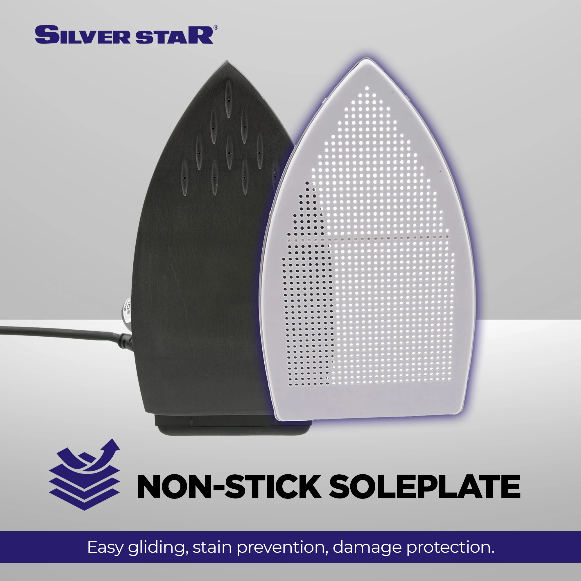 Silver Star ES-300 220 Volt Gravity-Fed Steam Iron - Hanging Bottle Gravity Feed Steam Iron with Non-Stick Laminate Sole Plate, Demineralizer Cartridge & Silicone Iron Rest | 4.0 Water Tank 1300 Watts