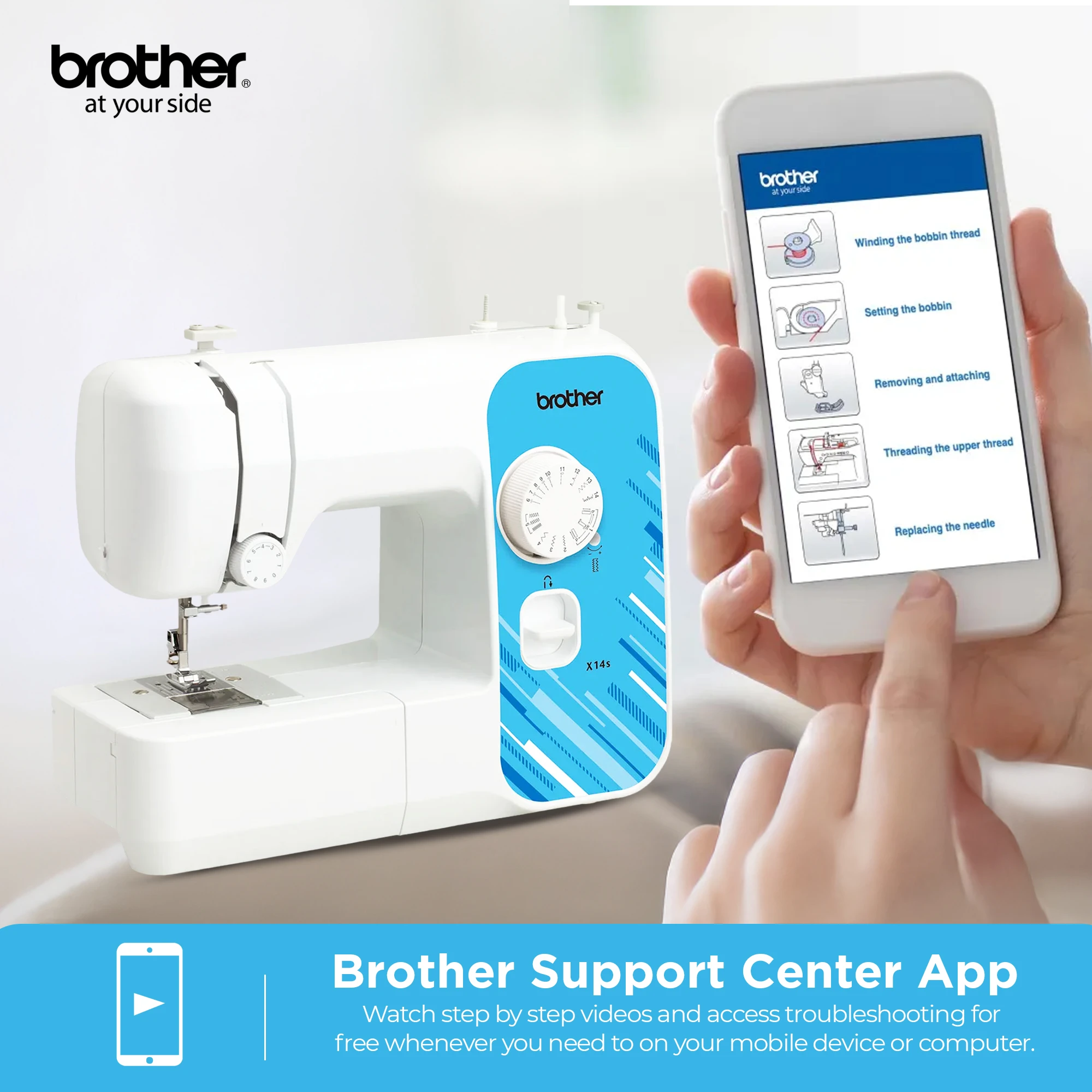 X14S Portable Free Arm Electrical Sewing Machine Featuring 14 built-in stitches and 4-step buttonhole