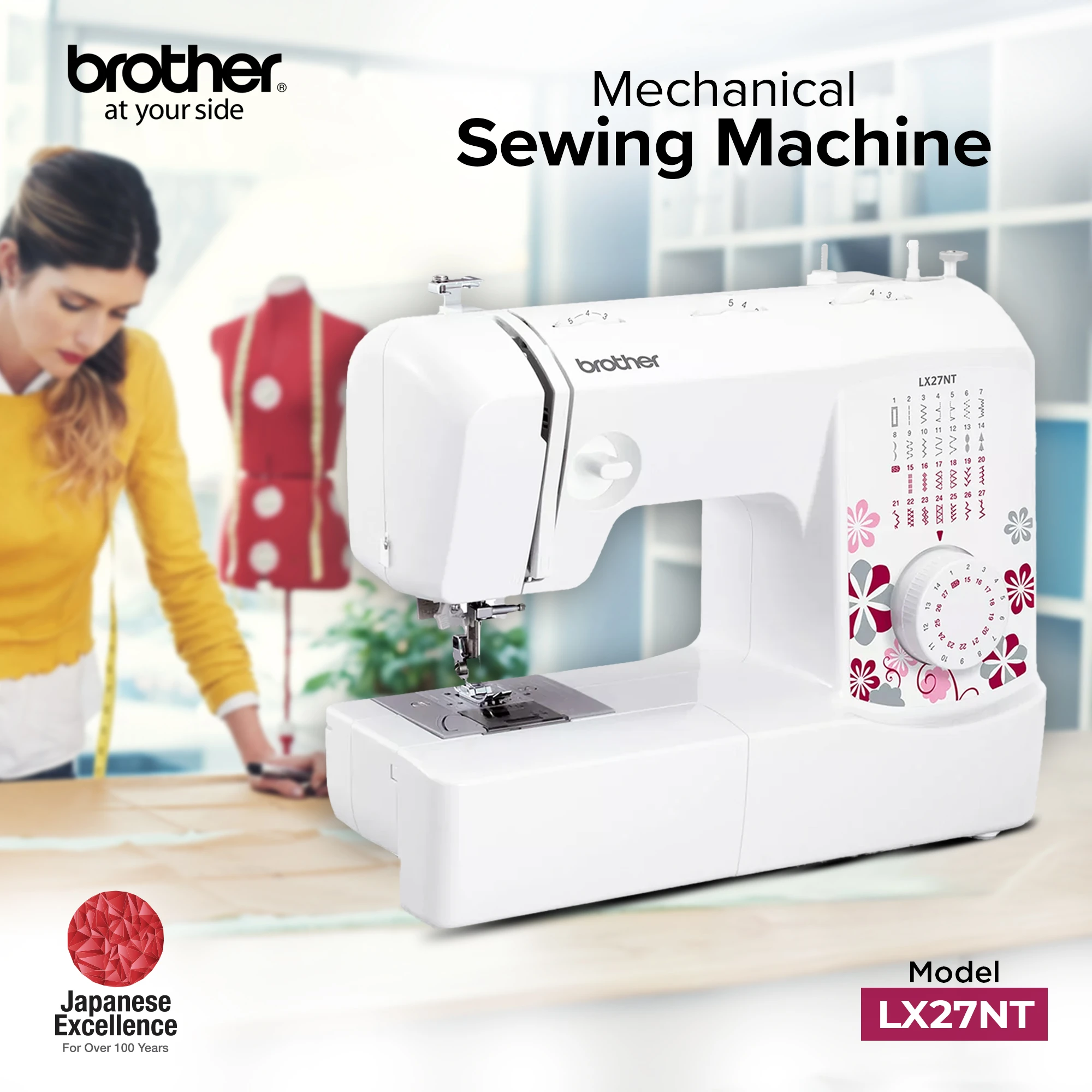 LX27NT Portable Free Arm Electric Sewing machines Traditional metal chassis sewing machines featuring 27 Built-in Stitches