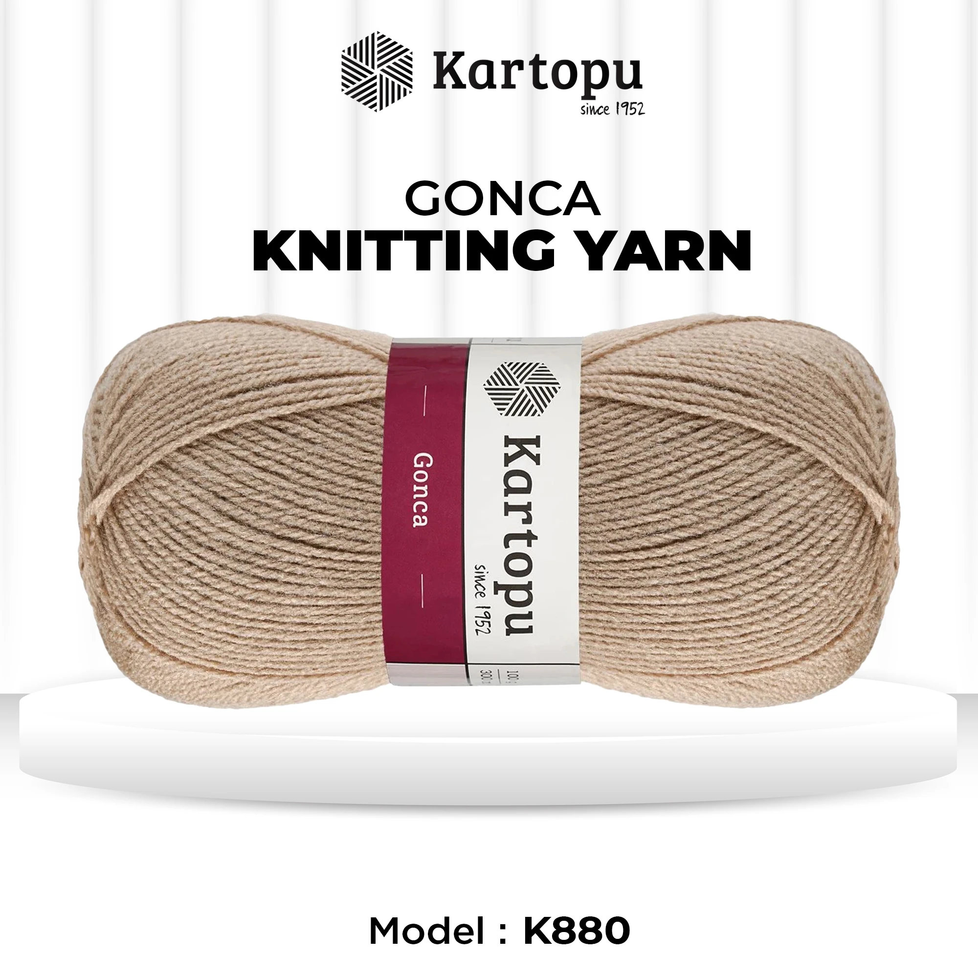 Kartopu K880 Gonca Knitting Yarn â€“ 100 g, 300 Meter Length, Light Beige