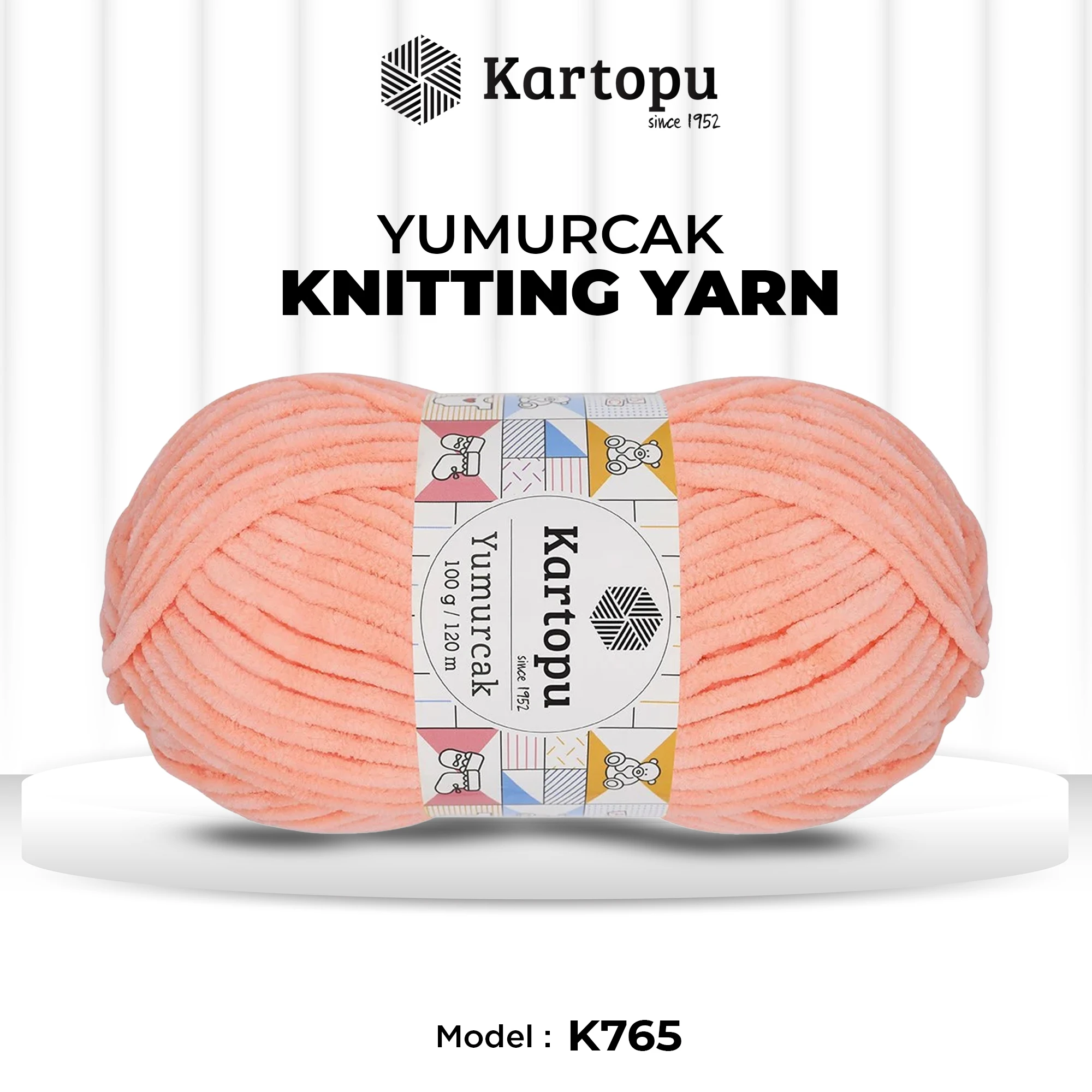 Kartopu K765 Yumurcak Knitting Yarn â€“ 100g, 120m | Soft Polyester Yarn for Baby & Home Projects (Peach)