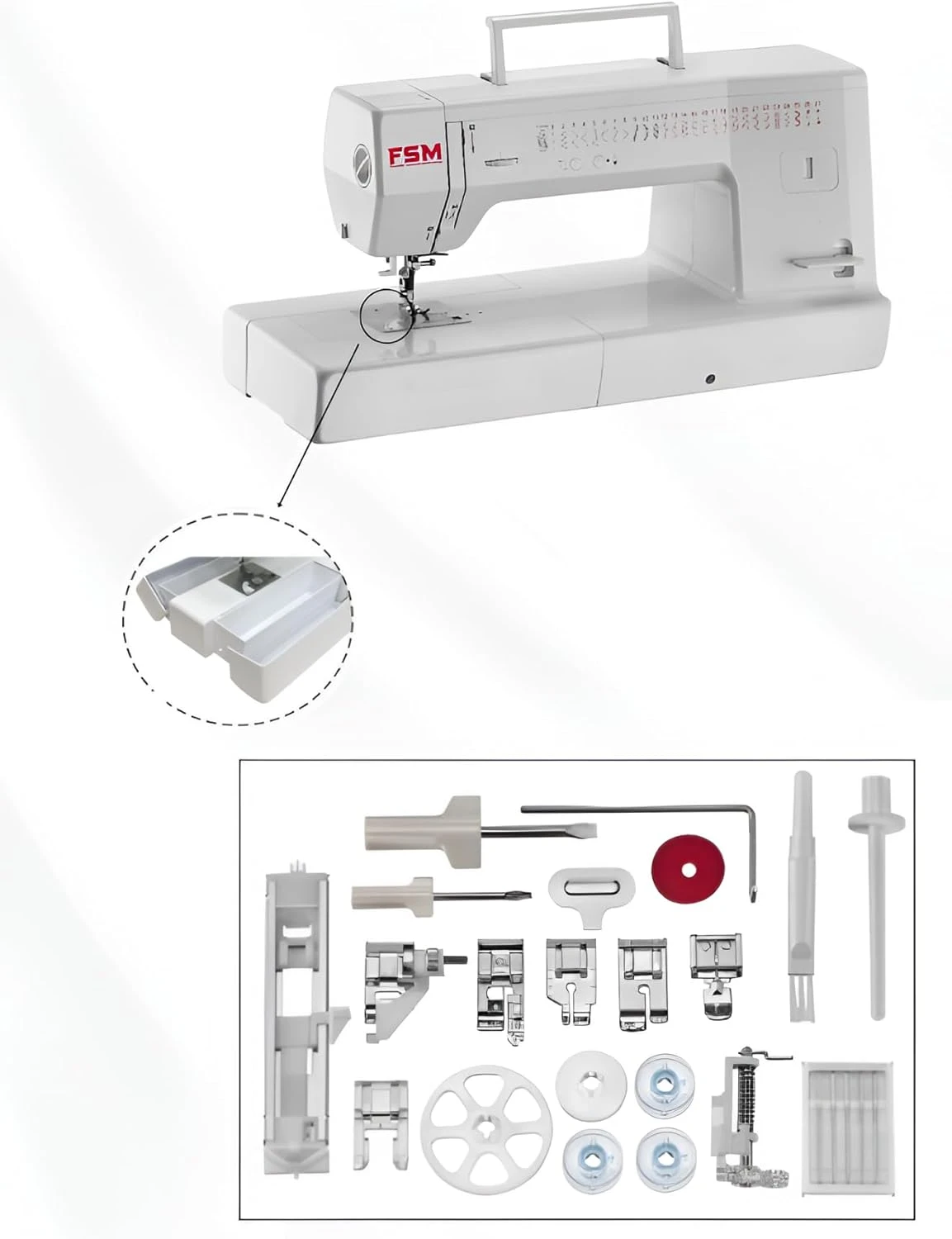 FSM Long Arm Computerized Sewing & Quilting Machine â€“ 12" Workspace, Touchscreen Interface, 400 Built-In Stitches, Auto Thread Trimmer, Memory Mode, Built-In Needle Threader, 240V DC Motor, Made in Taiwan â€“ White
