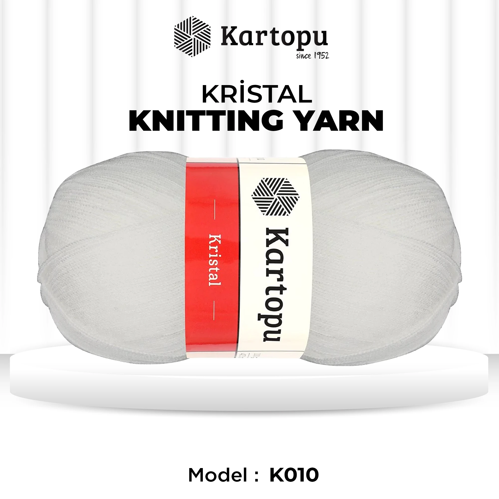 Kartopu K010 Kristal Knitting Yarn â€“ 100g, 475m | Versatile Acrylic Yarn for Crochet, Knitting & Embroidery (White)