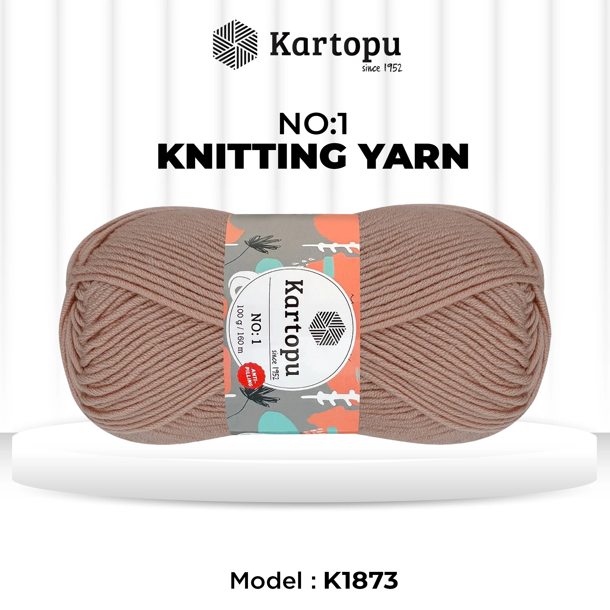 Kartopu K1873 No-1 Yarn â€“ 100g Super Soft Anti-Pilling Acrylic, 160m â€“ Grey