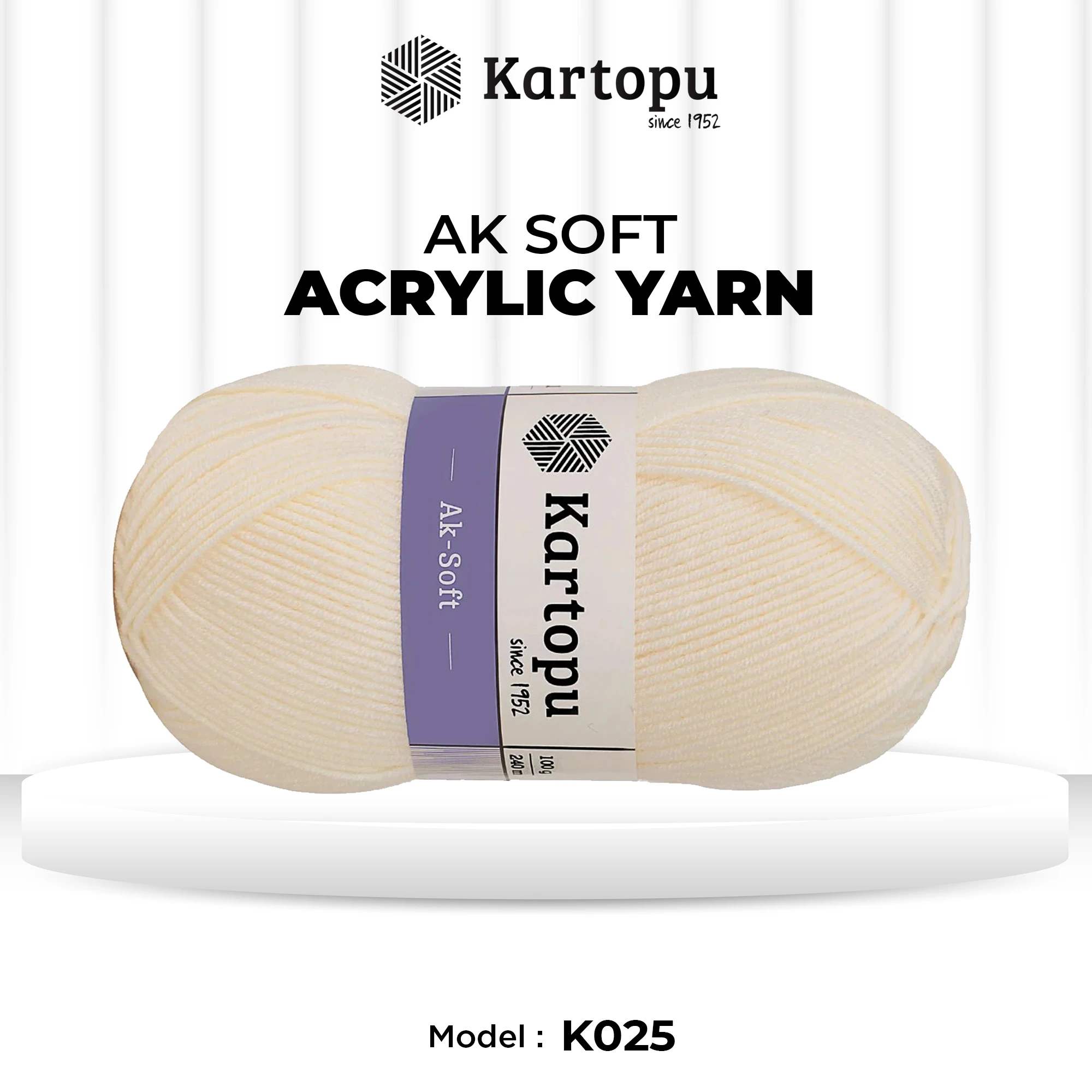Kartopu K025 Ak-Soft Yarn â€“ 100g Soft Acrylic, 250m â€“ Cream | Ideal for Garments, Kidswear & Everyday Knitting