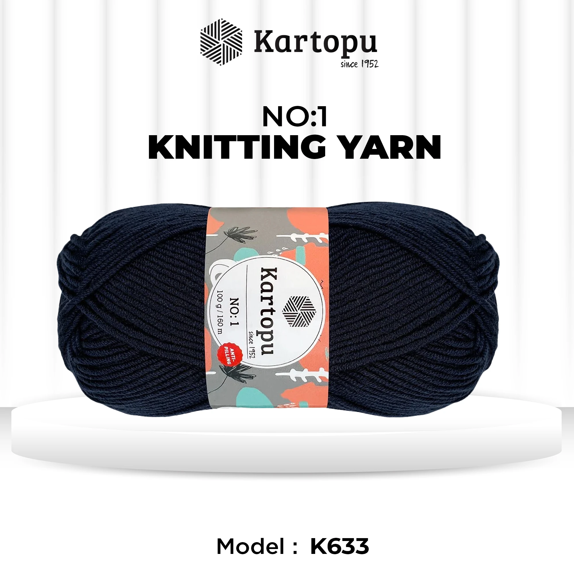 Kartopu K633 No-1 Yarn â€“ 100g Soft Anti-Pilling Acrylic Yarn, 160m â€“ Black