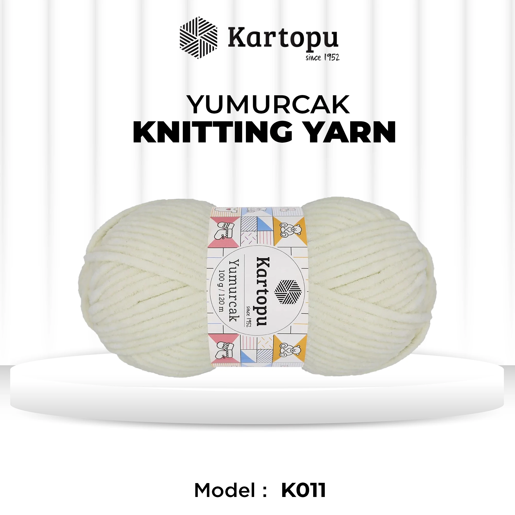 Kartopu K011 Yumurcak Knitting Yarn â€“ 100g, 120m â€“ White