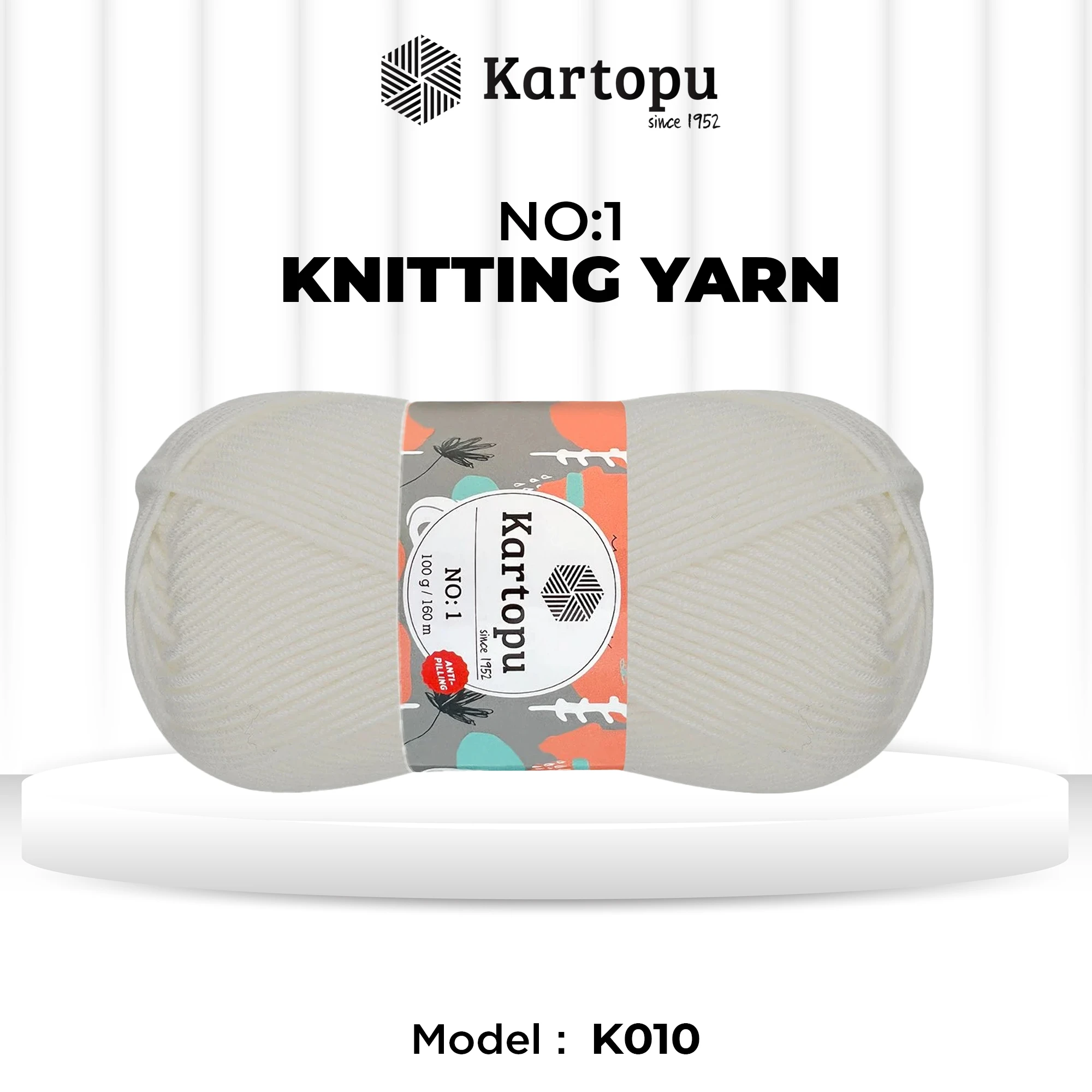 Kartopu K010 No-1 Yarn â€“ 100g, 160m â€“ White