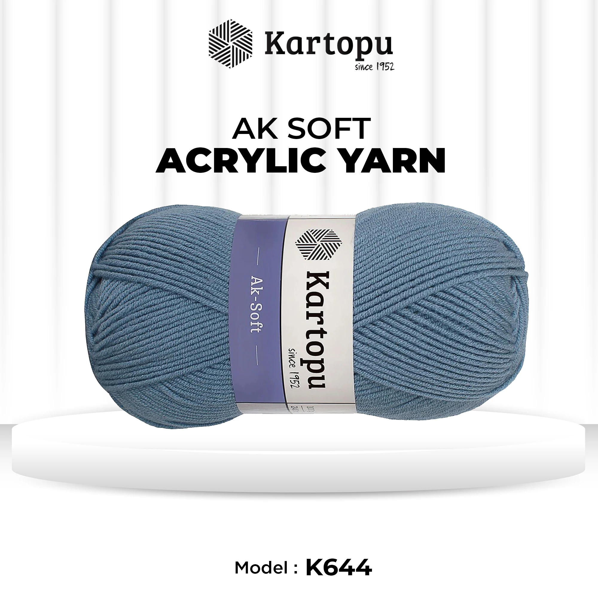Kartopu K644 Ak-Soft Knitting Yarn â€“ 100g, 250m | Premium Acrylic Yarn for Knitting & Crochet (Blue)