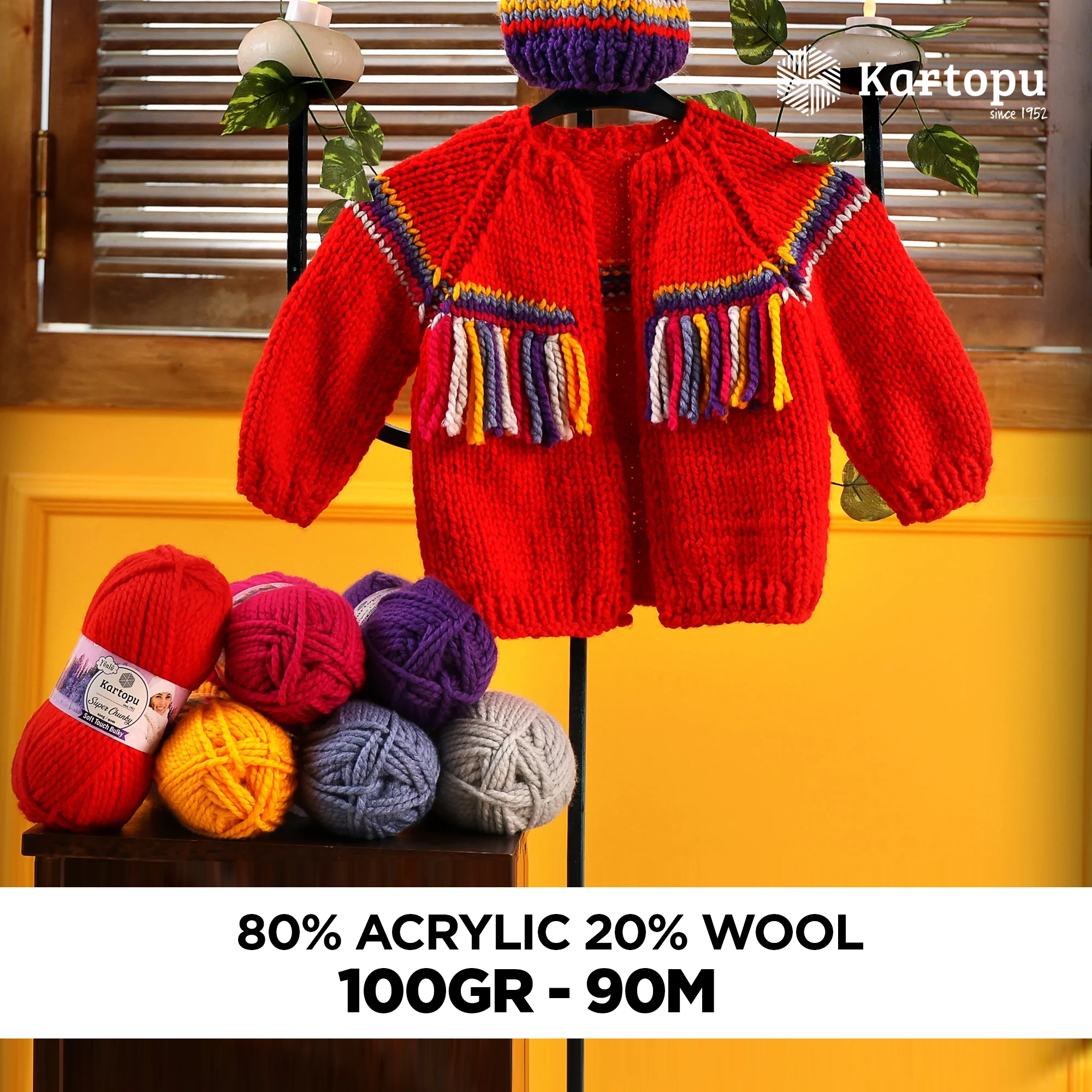 Kartopu K510 Super Chunky Yarn â€“ 100g, 90m, Teal | Soft Wool-Blend for Scarves, Berets & Cardigans