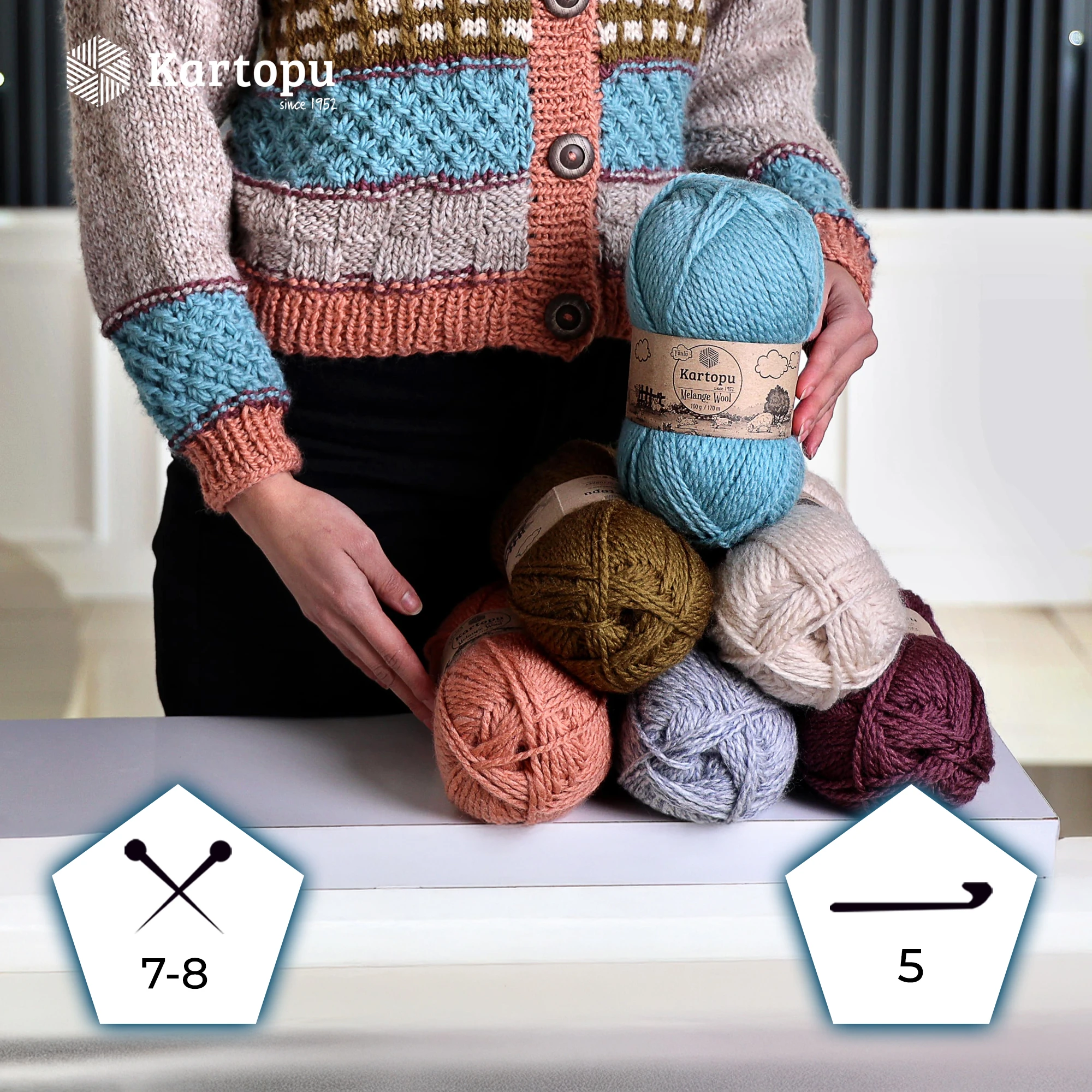 Kartopu K855 Melange Wool Knitting Yarn â€“ 100 g, 170 Meter Length